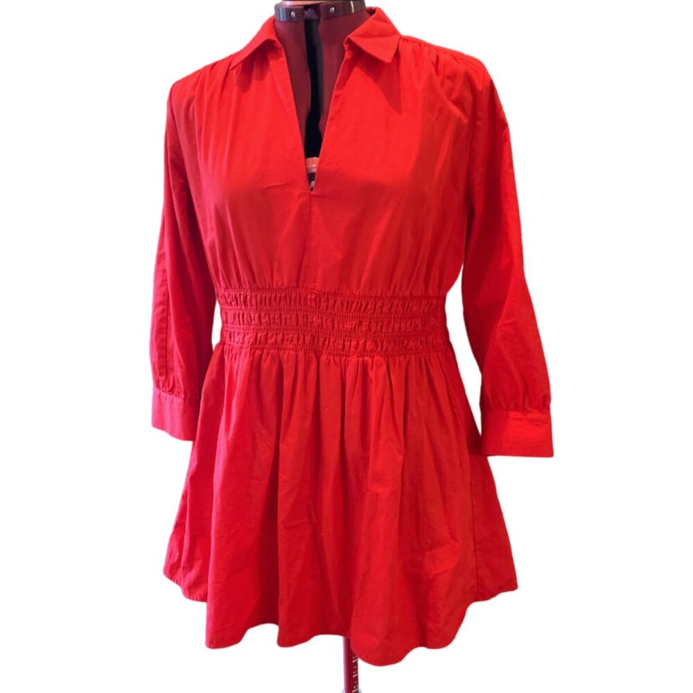 ZARA - Deep Red short dress with long slevees  Turn Down Collar shirt XL